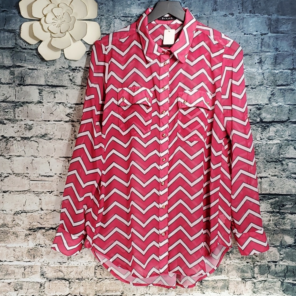 Banjul | Funky Pop Art Striped Sheer Button-Up Top